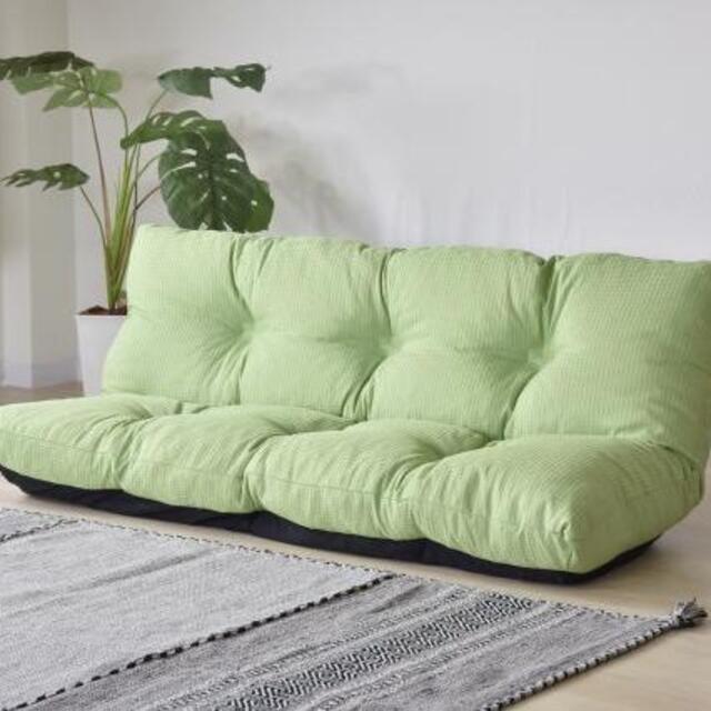 日本製ふかふかリクライニングローソファー　布張りグリーン色
