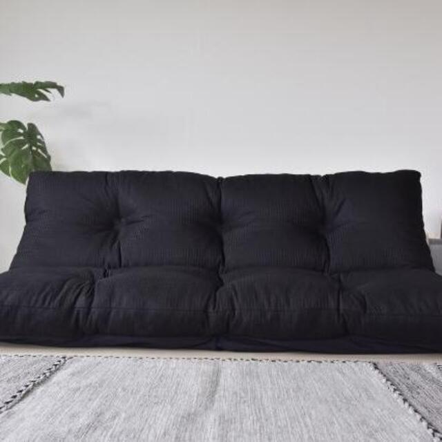 日本製ふかふかリクライニングローソファー　布張ブラック色