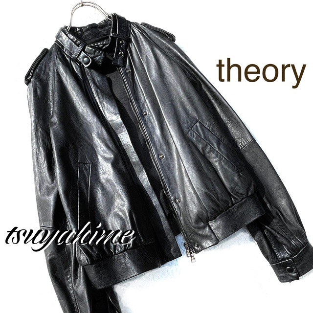 納得できる割引 theory 可愛い 素敵 上質 ふんわり 羊革 本革 黒 ジャケット レザー ノーカラー - ライダースジャケット