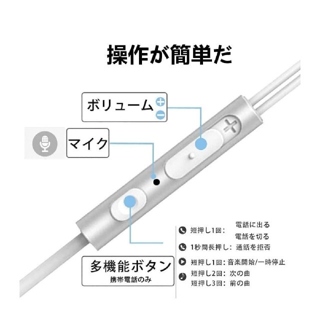 イヤホン ハイレゾ 重低音 有線イヤホン マイク付き Kumako スマホ/家電/カメラのオーディオ機器(ヘッドフォン/イヤフォン)の商品写真