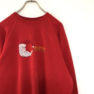 リー(Lee)の80-90s USA製 Lee 手刺繍 クリスマス スウェット サンタクロース(トレーナー/スウェット)