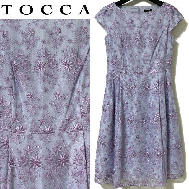 サイズ未使用品 TOCCA トッカ 花柄 刺繍 フラワー ワンピース 4 水色