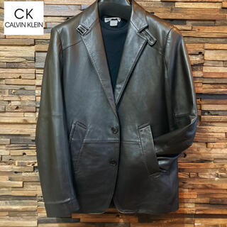 カルバンクライン(Calvin Klein)の【美品】CK/カルバンクライン　ラムレザー　テーラードジャケット　ブラック(テーラードジャケット)
