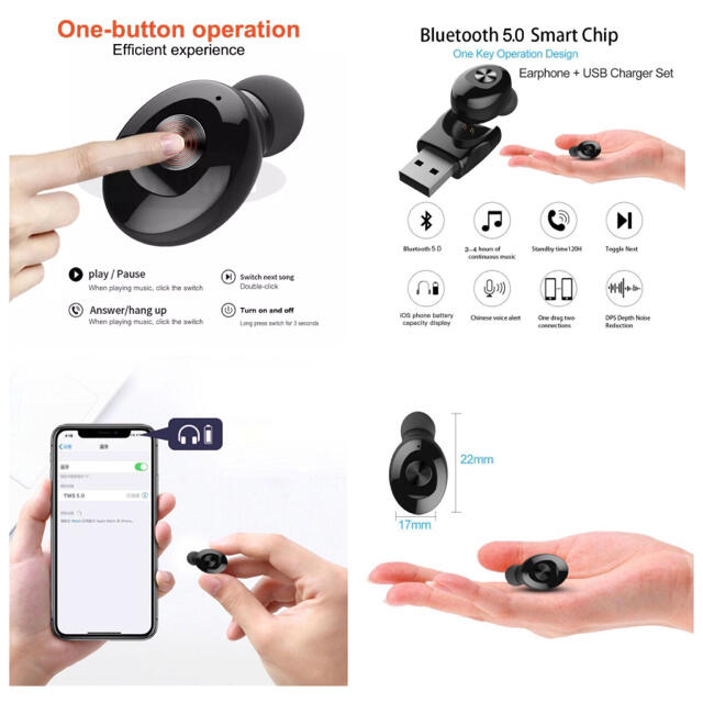 Bluetooth　イヤホン　ワイヤレスイヤホン iPhone　アンドロイド スマホ/家電/カメラのオーディオ機器(ヘッドフォン/イヤフォン)の商品写真