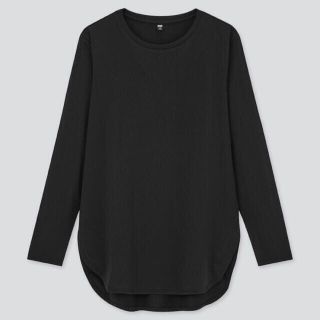 ユニクロ(UNIQLO)の新品ユニクロUNIQLOコットンロングシャツテールT長袖S黒ブラック(カットソー(長袖/七分))