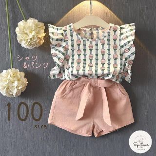 新入荷❤　新品　100 フリルシャツ&パンツ　2点セット♪(ワンピース)