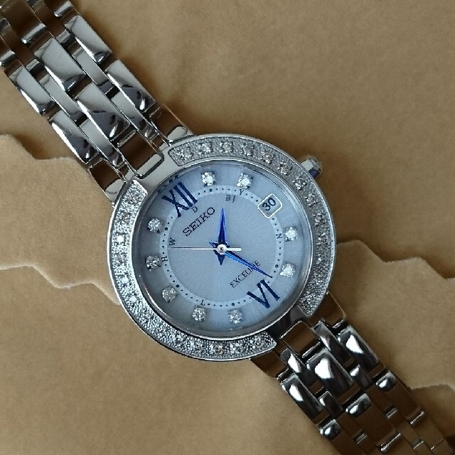 結婚祝い SEIKO ダイヤ入り電波時計 エクセリーヌ EXCELINE 《美品