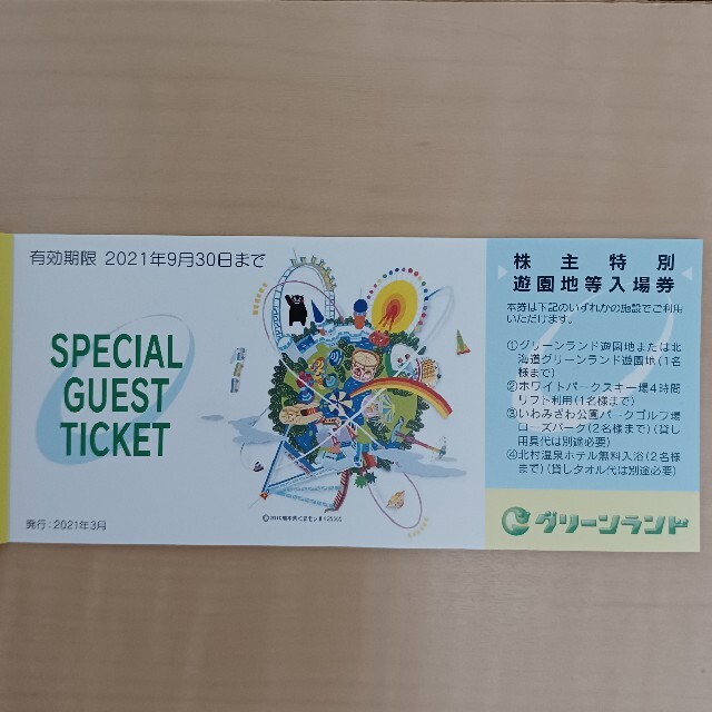 【専用です】三井グリーンランド 株主優待券入場券２枚とのりもの１００回券です