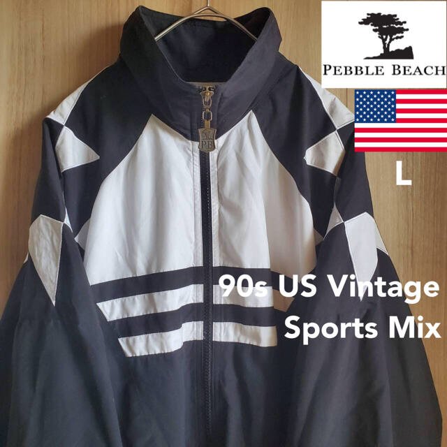 90s US古着 ナイロンジャケット ヴィンテージ スポーツmix モノトーン | フリマアプリ ラクマ