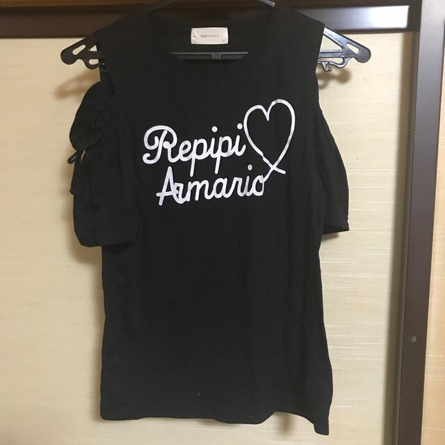 repipi armario(レピピアルマリオ)の【repipi armario】肩出しロゴトップス 黒 レディースのトップス(Tシャツ(半袖/袖なし))の商品写真