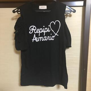 レピピアルマリオ(repipi armario)の【repipi armario】肩出しロゴトップス 黒(Tシャツ(半袖/袖なし))