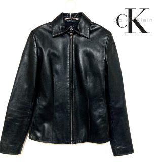 カルバンクライン(Calvin Klein)の【美品】カルバンクライン レザージャケット　ラムレザー　羊革　レディース　本革(ライダースジャケット)