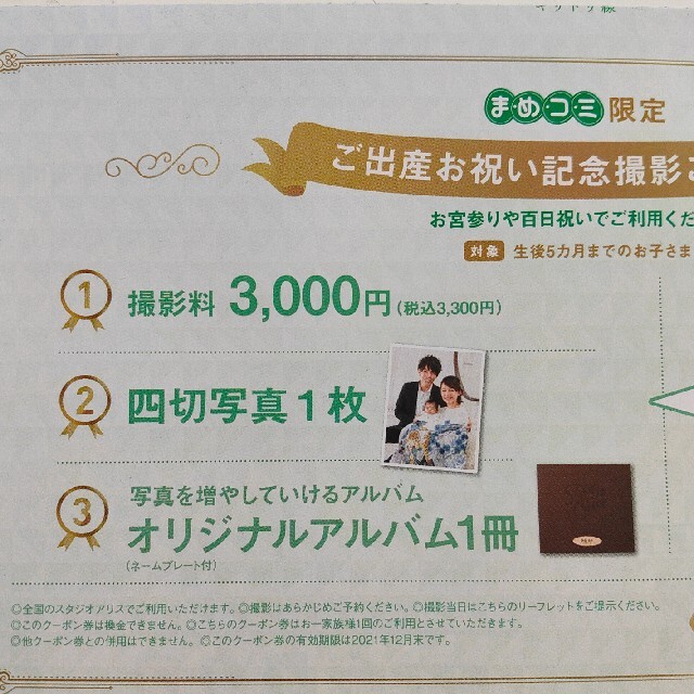 スタジオアリス 撮影料優待券 ご出産お祝い券 - 記念品