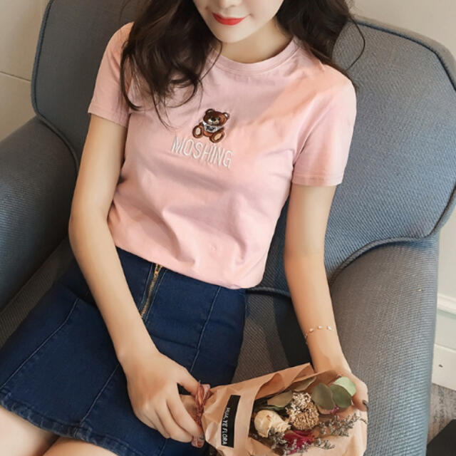 くまちゃんTシャツ PINK レディースのトップス(Tシャツ(半袖/袖なし))の商品写真