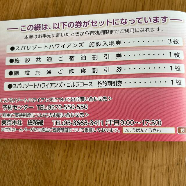 ハワイアンズ株主優待券 チケットの施設利用券(遊園地/テーマパーク)の商品写真