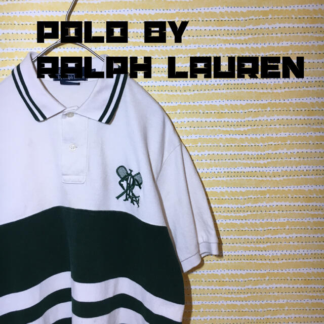 POLO RALPH LAUREN(ポロラルフローレン)のポロラルフローレン POLO ポロシャツ M 白 バドミントン 輸入古着 緑 メンズのトップス(ポロシャツ)の商品写真