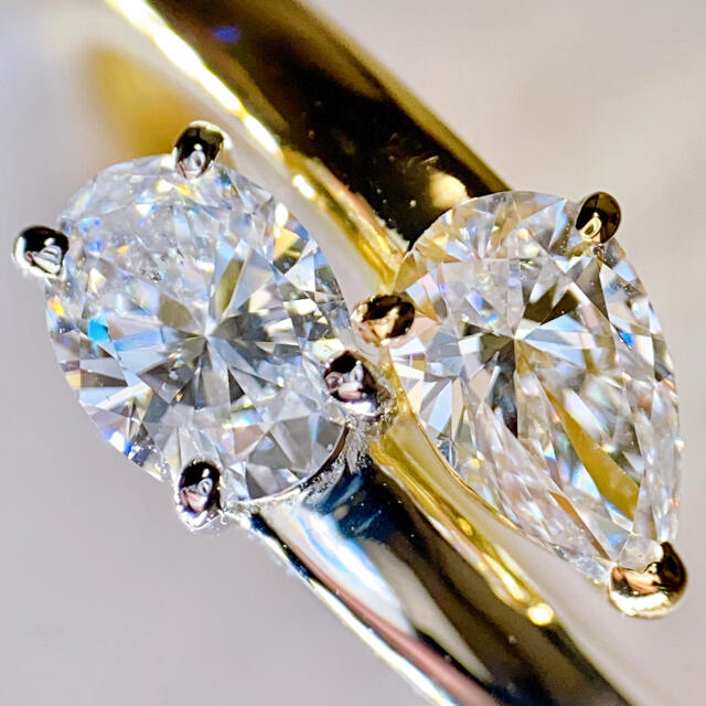Dカラー pt950/K18 オーバル&ペアシェイプ ダイヤモンドリング レディースのアクセサリー(リング(指輪))の商品写真