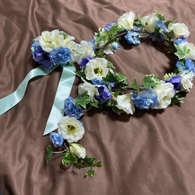 花かんむり 花ブレスレット ハンドメイドのウェディング(ヘッドドレス/ドレス)の商品写真