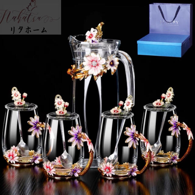 キッチン/食器花柄ガラス製 ティーカップ セット食器 コーヒーカップ 豪華カップセット