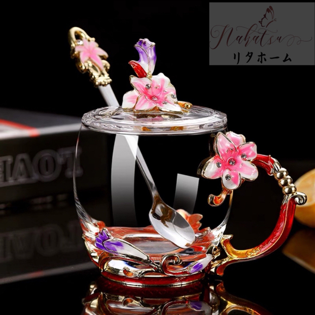 花柄ガラス製 ティーカップ セット食器 コーヒーカップ 豪華カップセット セールアイテム キッチン/食器