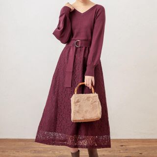 ナチュラルクチュール(natural couture)のnationalcouture ニット×レース2WAYドッキングワンピース(ロングワンピース/マキシワンピース)