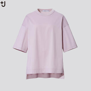 ユニクロ(UNIQLO)のユニクロ ＋J スーピマコットン オーバーサイズT (五分袖) ピンク　XS(Tシャツ(半袖/袖なし))