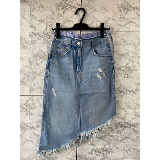 ザラ(ZARA)のZARA ストライプ フリル 付き アシンメトリー デニム スカート(ひざ丈スカート)