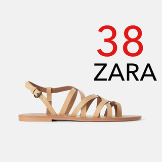 ザラ(ZARA)のZARA クロスストラップ　フラットサンダル  ナチュラル　新品　38(サンダル)