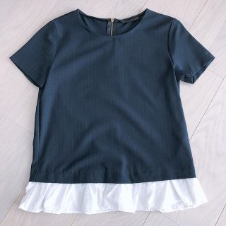 ザラ(ZARA)のZARA トップス　XS 半袖カットソー　ネイビー　オフィスカジュアル(カットソー(半袖/袖なし))