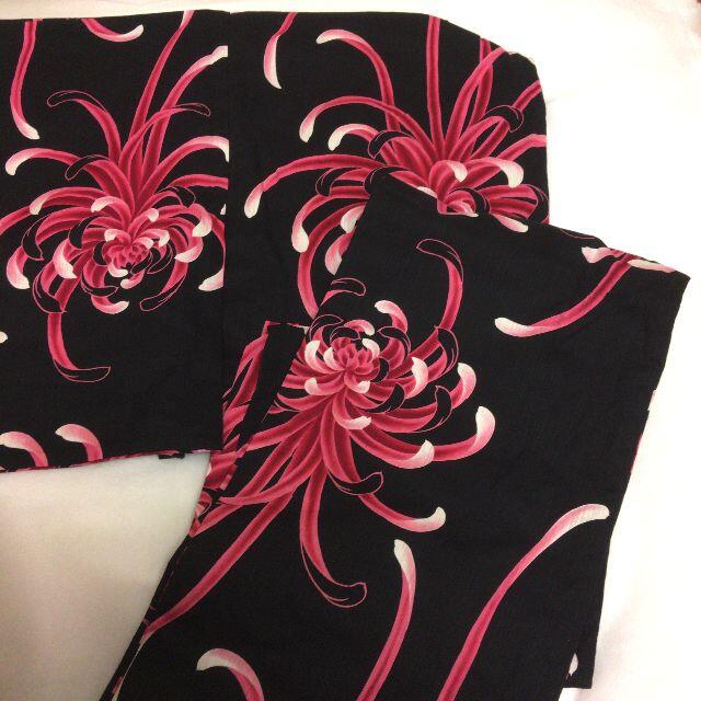 ☆⑫浴衣 黒×赤い花柄浴衣+からし色兵児帯 ２点セットの通販 by akira