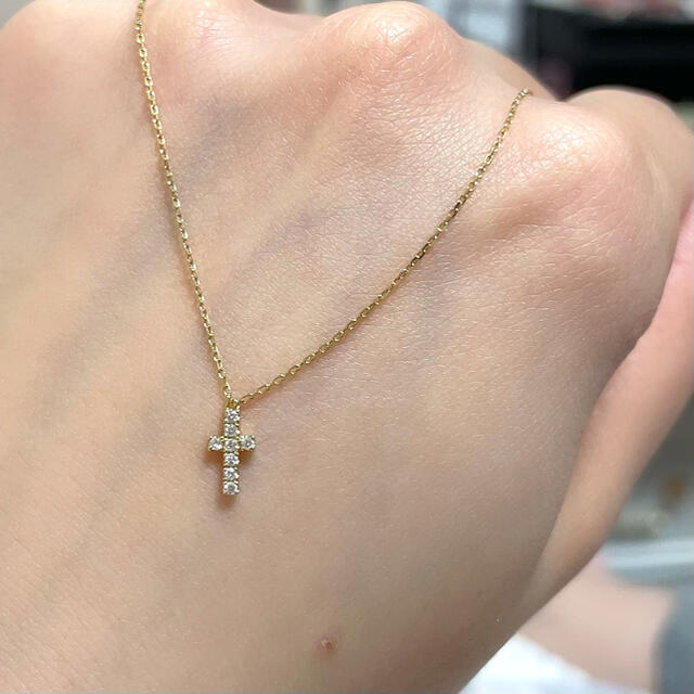 美品♡AHKAH クロスパヴェネックレス 十字架 イエローゴールド