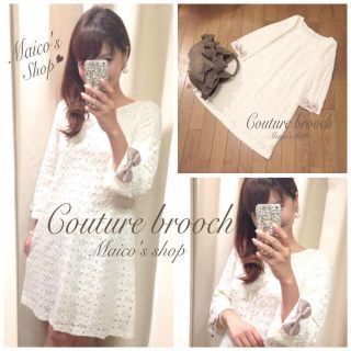 アナトリエ(anatelier)の美品♡Couture brooch♡袖リボンレースワンピ(ひざ丈ワンピース)