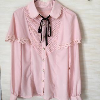 アンクルージュ(Ank Rouge)のSALE【美品】アンクルージュ ピンク♡リボン付きブラウス (シャツ/ブラウス(長袖/七分))