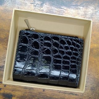 本物証明付き　クロコダイル　黒　折財布   ウォレット 財布 本物　２つ折り財布(折り財布)