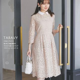 トッコ(tocco)のtocco 取り外し可能な襟付きウエストりぼんスカラップフラワーレースワンピース(ひざ丈ワンピース)