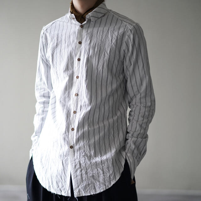 Paul Harnden(ポールハーデン)のRaw cut narrow shirt white✖️gray stripe メンズのトップス(シャツ)の商品写真