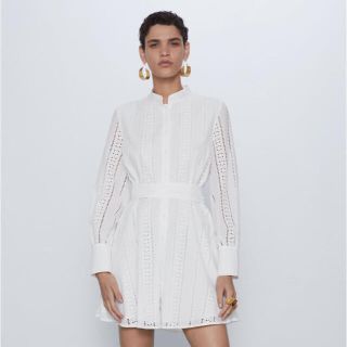 ザラ(ZARA)の新品 ZARA ザラ シャツワンピース 白 レース M(ひざ丈ワンピース)