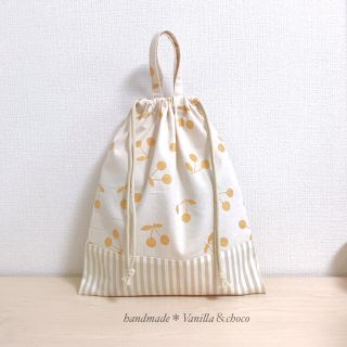 【えりえり様専用】さくらんぼナチュラルゴールド/ピンク 体操着袋2点(外出用品)