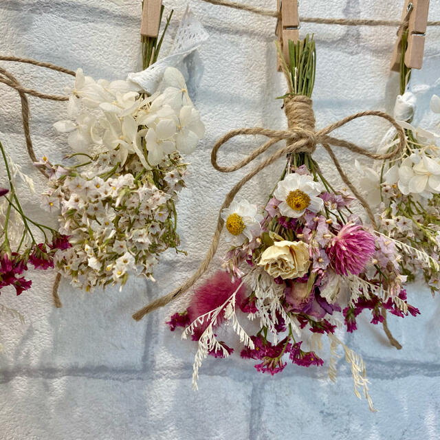 ドライフラワー スワッグ ガーランド❁424 薔薇ピンク 紫陽花ホワイト 花束