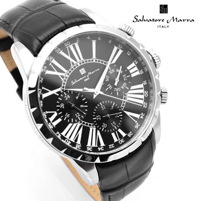 サルバトーレマーラ 腕時計 メンズ レザー ブラック デイデイト 黒