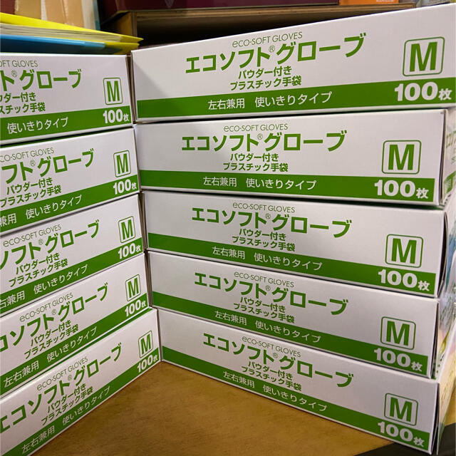 希少なパウダー付きプラスチック手袋！M 100枚×10