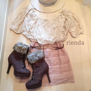 リエンダ(rienda)の新品＊秋＊rienda♡オフショルレースコンビワンピース♡大人気カタログ掲載(ミニワンピース)