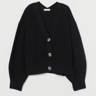 エイチアンドエム(H&M)の【新品・未使用】H&M   リブニットカーディガン　黒　L(カーディガン)