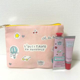 ロクシタン(L'OCCITANE)のロクシタン　チェリーポーチ&ハンドクリーム　ローズリップバーム(リップグロス)