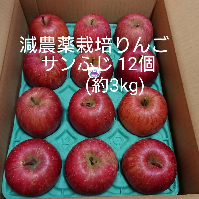 減農薬栽培りんご サンふじ12個(約3kg) 食品/飲料/酒の食品(フルーツ)の商品写真