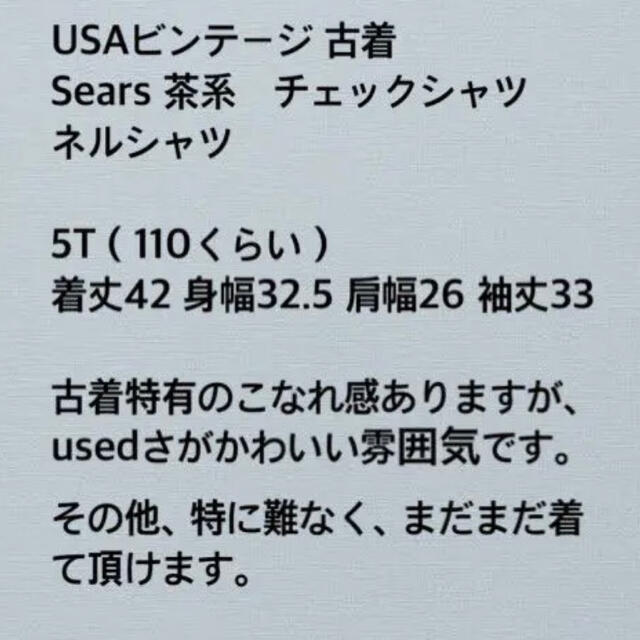 こども ビームス(コドモビームス)のUSAビンテージ 古着　sears チェックネルシャツ　110 ネルシャツ キッズ/ベビー/マタニティのキッズ服女の子用(90cm~)(Tシャツ/カットソー)の商品写真