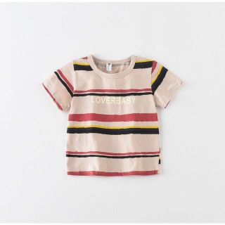 人気 子供服 男の子 女の子 キッズ 半袖Tシャツ レインボー赤 100cm(Tシャツ/カットソー)
