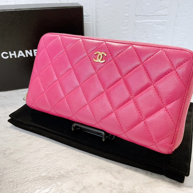 CHANEL シャネル 長財布 マトラッセ ピンク ラムスキン