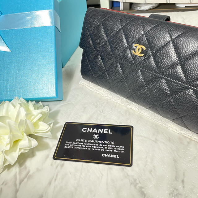 CHANEL シャネル 美品 長財布 マトラッセ キャビアスキン - 財布