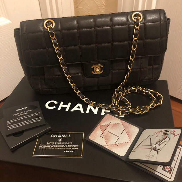 CHANELマトラッセヴィンテージシャネルWチェーン黒ブラック本物